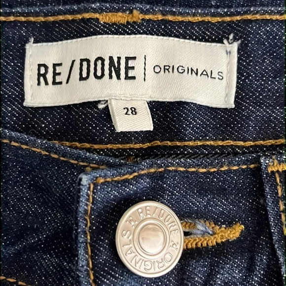 Re/Done Originals Rigid High Rise Button Fly Crop Raw Hem Jeans - Size 28 - Picture 4 of 8